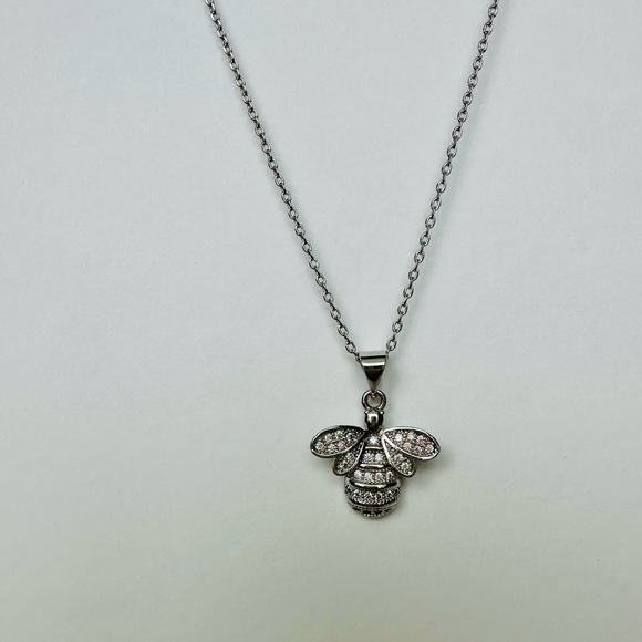 Honey Bee Silver-Tone Cubic Zirconia Pendant w 16” Chain Necklace - Picture 7 of 7